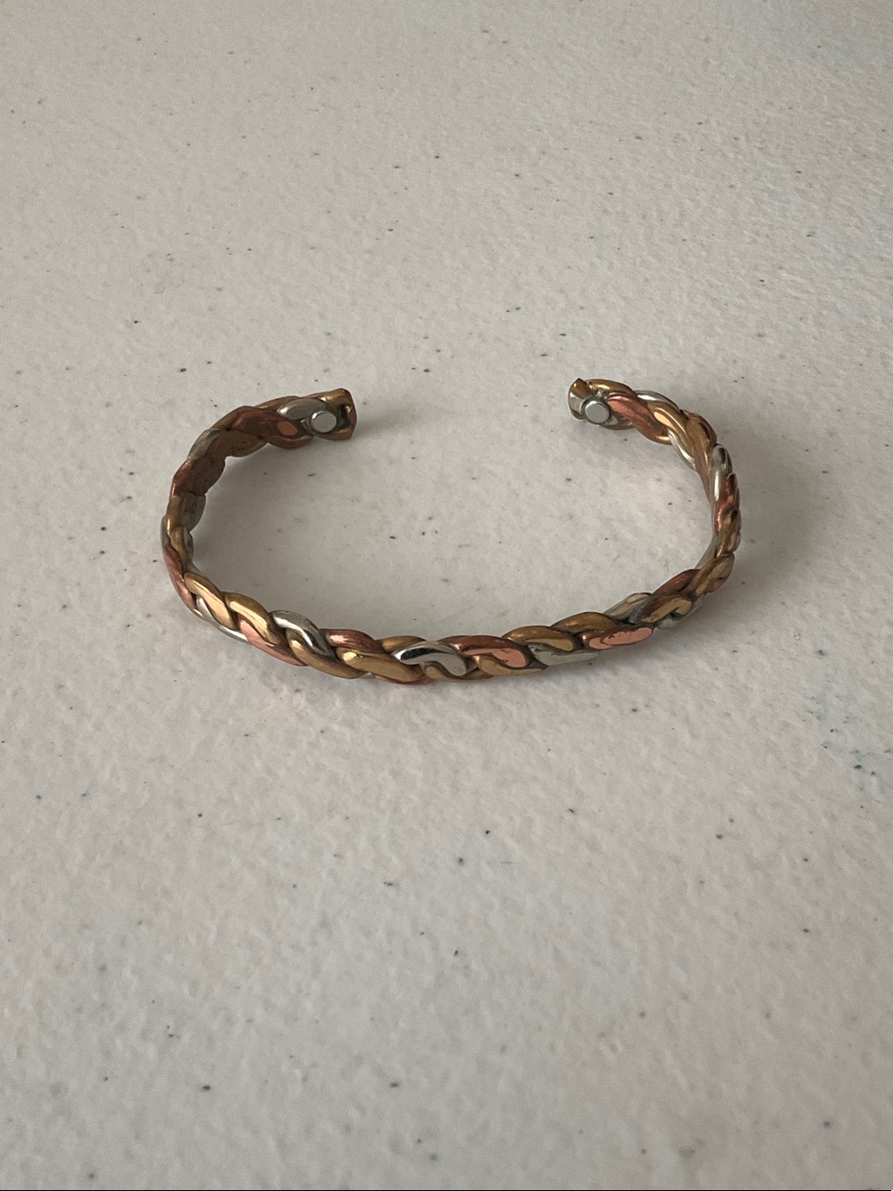 Sergio Lub Tri-Tone Braided Open Cuff in Rose, Gold, Silver